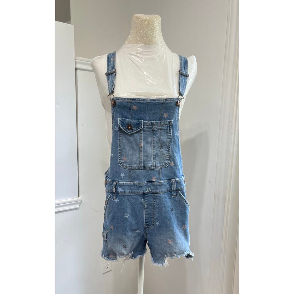 NOBO Light Blue Star-Print Denim Short Overalls